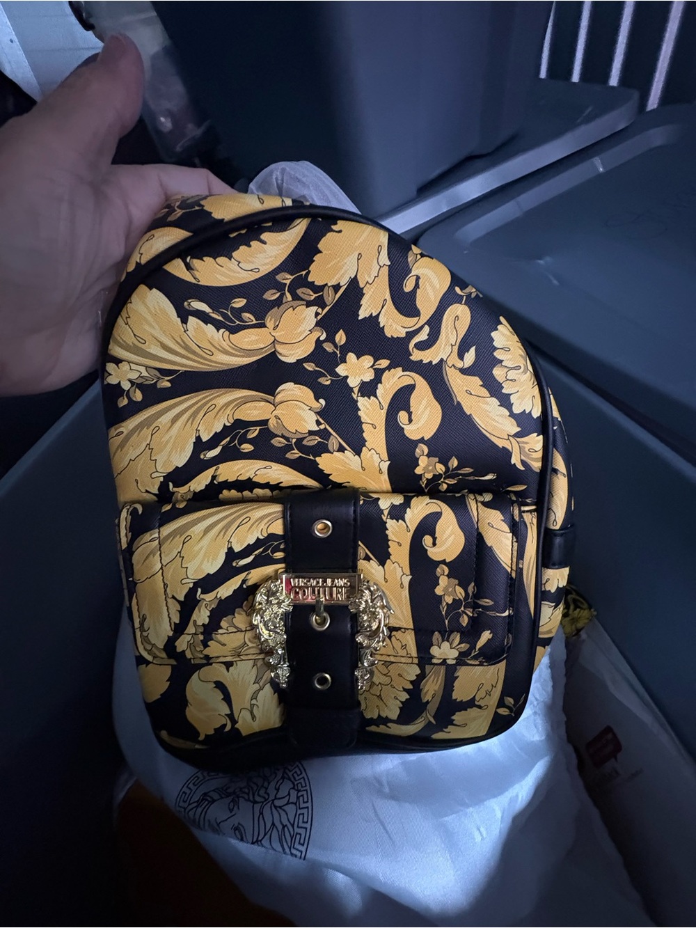 Black & Gold Baroque Small Backpack.